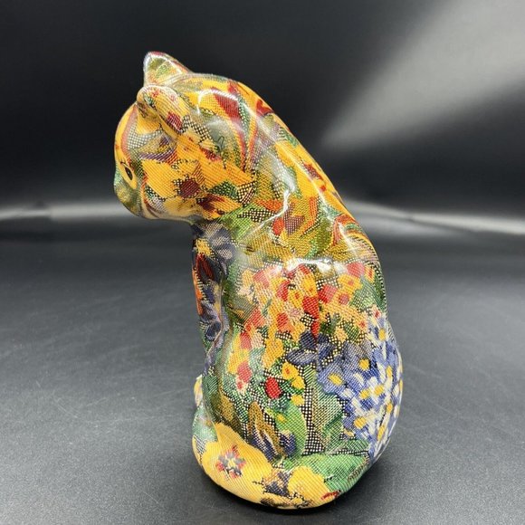 Vintage Decoupage Cat Kitten Patchwork Victorian Style 6.5” Tall Figurine - Picture 3 of 14